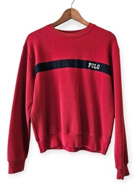Polo by Ralph Lauren Red Crewneck with Navy Chest Stripe EUC